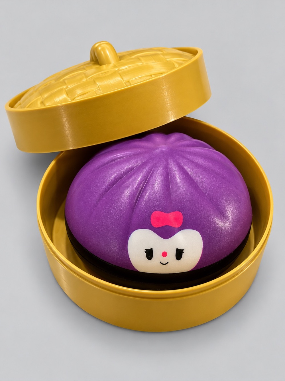 Kuromi Dumpling Foam Squishy with Steamer Case – Purple Kawaii Squishy Toy
